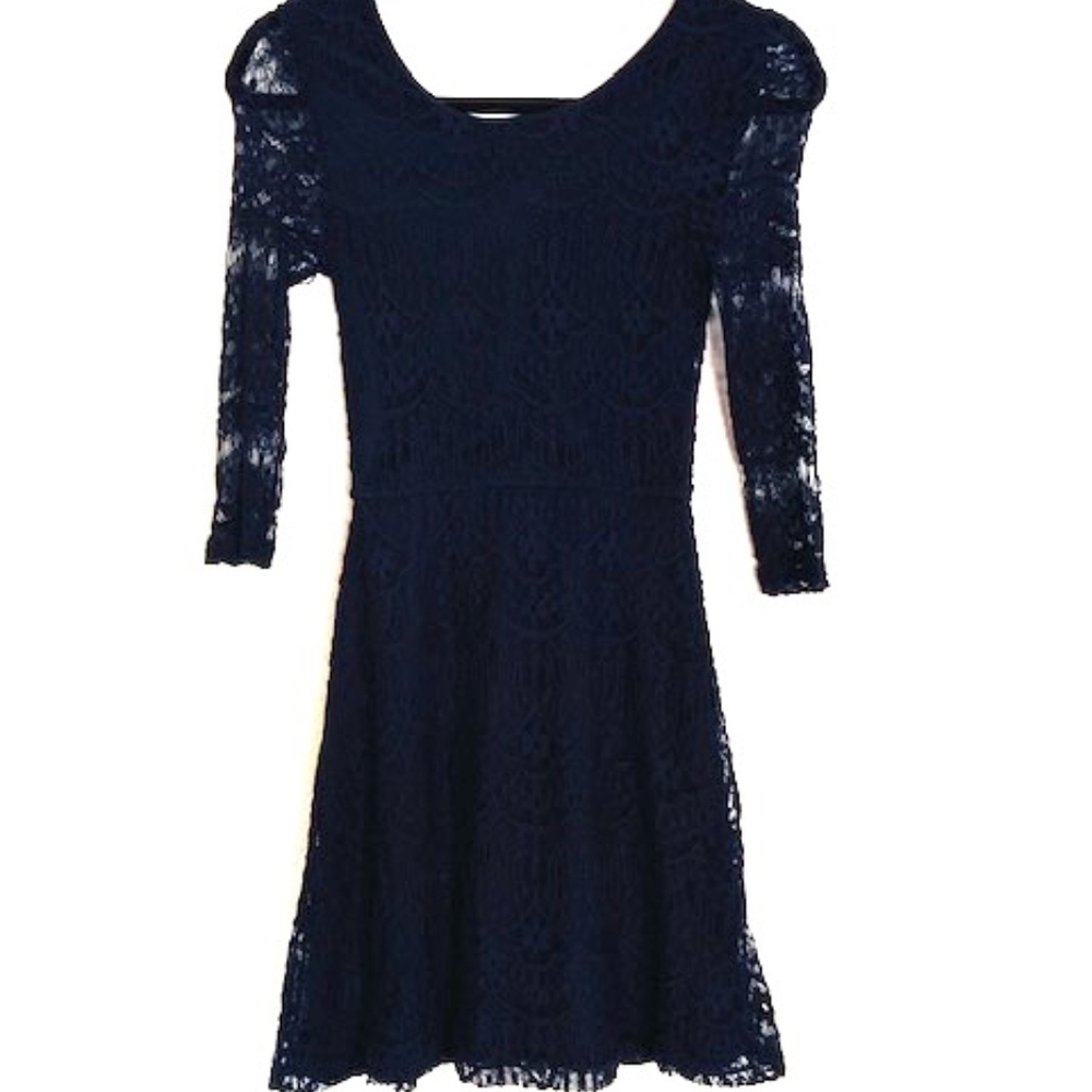 🍍 Love Crazy Navy Blue Long Sleeve Lace Dress XS